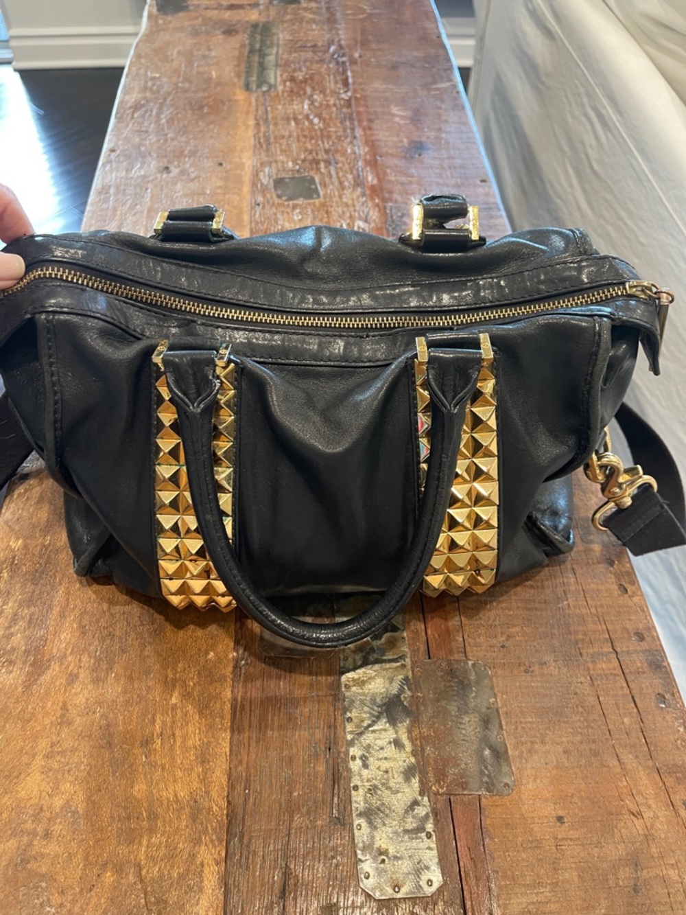 Tory Burch Leather Black Women’s Stud-Accent Satchel Bag